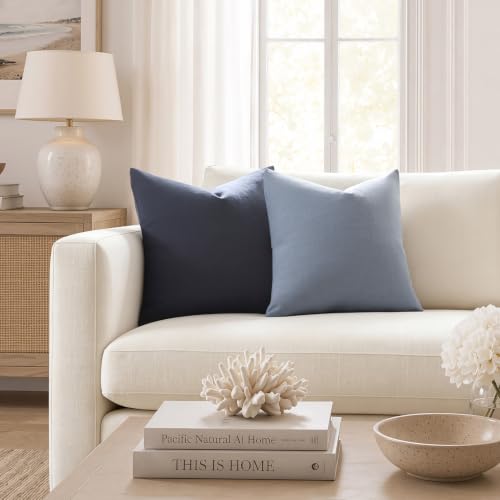 Meekio Linen Blend Throw Pillow Covers 16x16 Set of 2, Dusty Blue - color: Dusty Blue, size: 16" x 16" (Pack of 2)