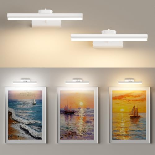 Picture Light for Wall, 4000mAh, White, 13.8 Inch, 2 Pack - color: White