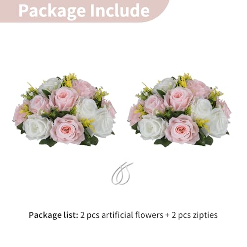 NUPTIO Flower Ball Centerpieces for Tables: Pink & White Artificial Rose - color: Light Pink & Pure White, size: 2 Pcs