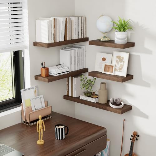 Acovy 30 Inch Floating Shelves, 8 Inch Deep Floating Shelves for Wall, Hanging Shelf with Invisible Brackets, Deep Shelves for Bathroom, Bedroom, Living Room, Walnut, Set of 2 - color: Walnut, size: 8"Wx30"L-2pcs