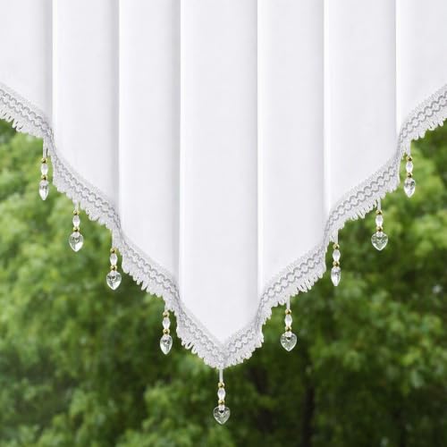 Molaxhome Swag Curtain Scalloped Curtain Valance Drape Sheer Lace Panel 1pc - color: Cloth White