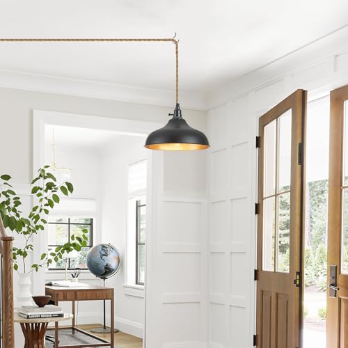 Plug in Pendant Lights Dome Hanging Lamp with Dimmable Switch 15 Ft Long Hemp Rope Farmhouse Pndant Light Cord Lighting Fixture DIY Hanging Light - color: B 1 Light