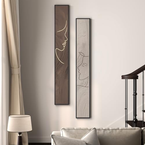 Large Framed Brown Beige Abstract Vertical Wall Art for Hallway, 2 Piece - color: Beige and Brown --A, size: 8"W x 56"H x 2Pcs