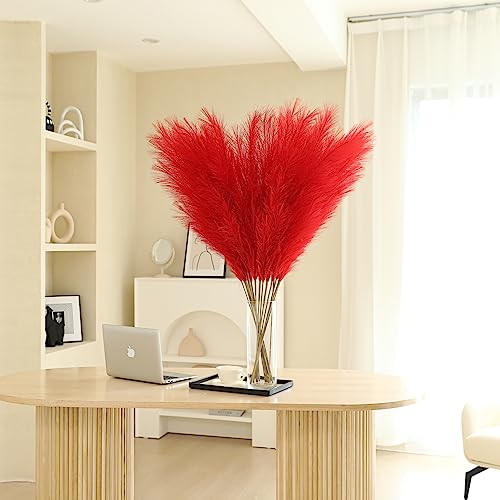 Wertuirk Red Pampas Grass Decor, 45-Inch 8Pcs Artificial Large Pampas Grass - color: Red