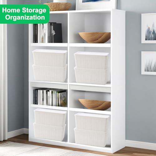 6 Pack Plastic Storage Baskets with Lid,White Stackable Bins - color: White