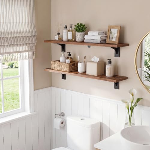 HOOBRO Floating Shelves for Wall, 39.4" Wall Mounted Shelves Set of 2 - color: Rustic Brown + Black, size: 39.4 Inches