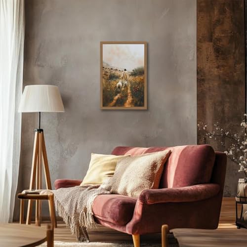 Framed Jesus Leaves the 99 Sheep Canvas Wall Art Christian Wall Decor Picture Jesus and Lamb Painting The Lost Sheep Posters Prints for Living Room Bedroom Church Prayer Home Decor 12x16Inch - color: Jesus leads the sheep, size: 12"L x 16"W