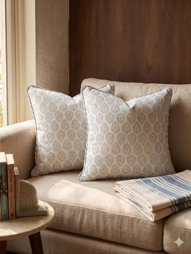 ATOSII Cotton Blockprint Throw Pillow Cover, Amalfi Blue, Set of 2, 18 X 18 - color: Amalfi, size: 18" x 18" (Pack of 2)