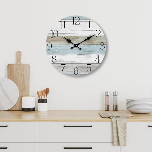 8 Inch Wall Clock, Silent Battery Operated Analog Clock, Blue - color: A-blue White Brown, size: 8"