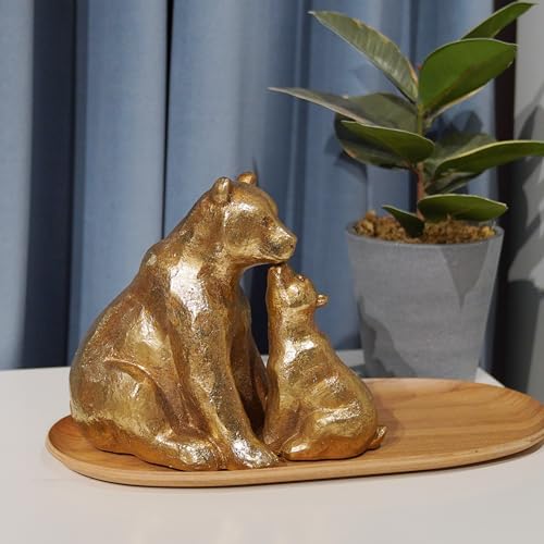 Guichifun Kissing Bear Statues Gold Mother and Baby Resin Figurines - color: Gold-bear