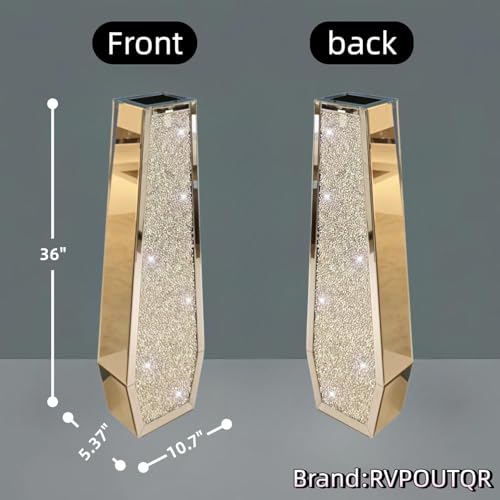 36" Extra Tall Double Sided Crushed Diamond Vases,Six Sided Three-Dimensional Diamond Vase,Extra Large Mirrored Silver Crystal Vase for Home,Office,Hotel(10.6" Lx5.37 W x 36" H) - size: Crushed Diamond:10.6"L X 5.37"W X 36"H