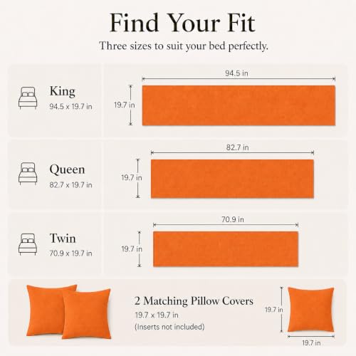 Solid Bed Runner Set,2 Pillow Covers,Terracotta,82.7x19.7in - color: Terracotta, size: Full/Queen