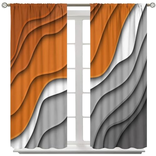 Grey Orange Ombre Curtains, Modern Geometric Abstract Pattern Texture Window Treatments for Kitchen Bedroom Living Room 2 Panel Sets,42x45 Inch Decor - color: Geometric-2, size: 21"W x 44.5"L (Pack of 2)