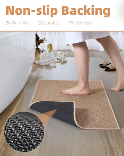 PADOOR Non-Slip Bathroom Runner Rug, Braided Long Bath Mat, 24''x47'' Beige - color: Beige, size: 24''x47'' Rectangular