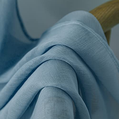 DUALIFE Stone Blue Sheer Curtains 63 Inch Length,Faux Linen Semi Sheer Curtain Drapes for Living Room Bedroom Nursery Bathroom Privacy Voile Window Treatment Panels,52 x 63 Inches,Dusty Blue - color: Blue, size: 52"W x 63"L (Pack of 2)