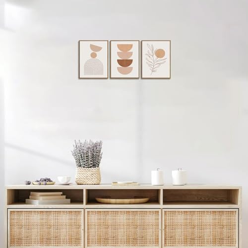 Boho Abstract Line Leaf Framed Canvas Wall Art Set of 3, 12x16 inch - color: Boho Beige, size: 12"x16"Natural