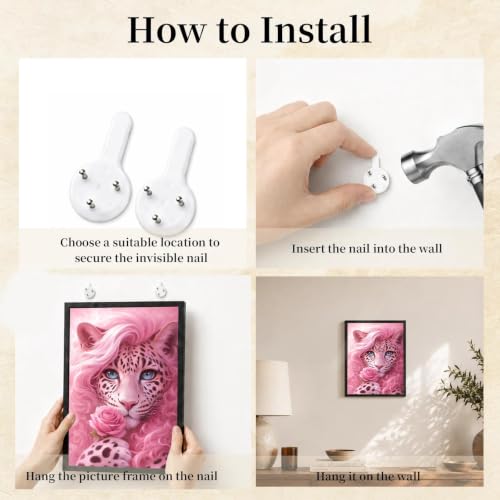 Black Framed Leopard Wall Art, Pink Pictures Wall Decor, 12x16 in - color: Pink-Leopard
