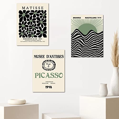 Framed Sage Green Wall Art Set of 3, Abstract Matisse Canvas Artwork - color: Sage Green Matisse Wall Art, size: 12x16Inchx3pcs-Framed