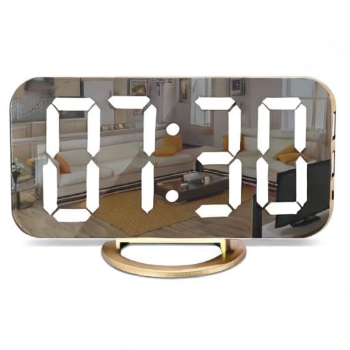 SZELAM Digital Alarm Clock,LED and Mirror Desk Clock Large Display,with Dual USB Charger Ports,3 Levels Brightness,12/24H,Modern Electronic Clock for Bedroom Home Living Room Office - Gold - color: Gold