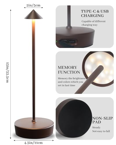 Brown Cordless Rechargeable Table Lamp 7200mAh Portable Touch Control Led Waterproof Brown Table Lamp for Bedroom Reading - color: Rust, size: 1 Pack