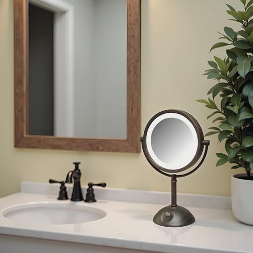 JERDON Tabletop Makeup Mirror with Lights - 1X/8X Magnification - Bronze 8.5" Vanity Mirror - Model HL8808BZL - color: Bronze