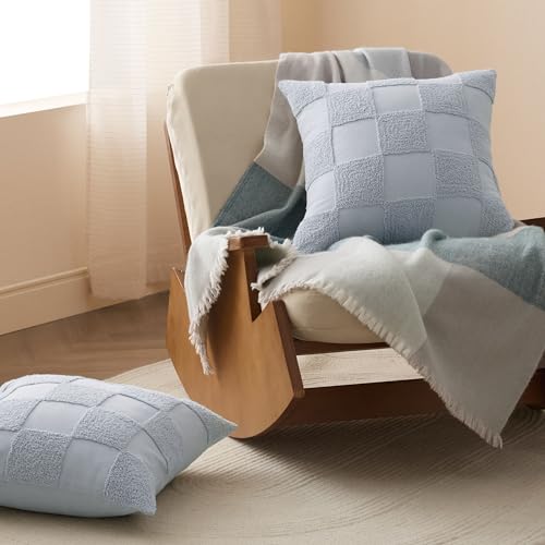 Double Stitch 100% Cotton Boho Checkered Throw Pillow Covers, Arctic Blue - color: Arctic Blue, size: 20" x 20" (Pack of 1)