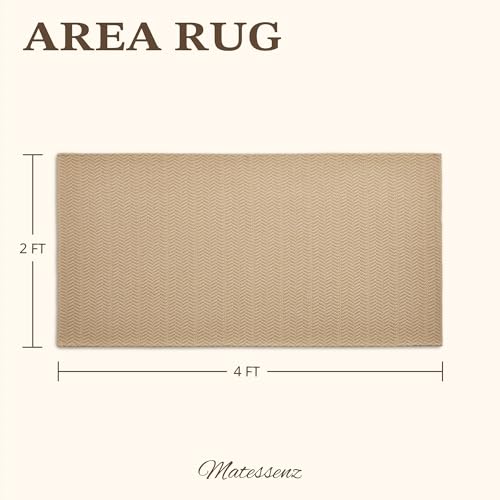 MatEssenz 2x4 ft Faux Linen Accent Rug, Washable Woven Textured Small Area Carpet for Bedside Porch, Slip Resistant Gel Backing Indoor Floor Mat for Bedroom Dorm, Khaki - color: Khaki, size: 2' x 4' (Rectangular)