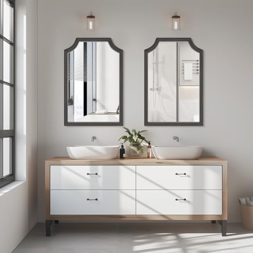 WallBeyond Scalloped Wood Mirror for Small Bathroom Vanity 20x30 Inch Rectangle Wall Mirror Decor for Hallway Bedroom Living Room Home (Black) - color: Black G, size: 30"L x 20"W