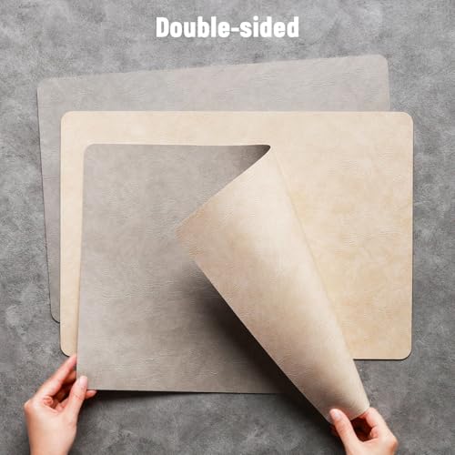 Vinyl Placemats Set of 4, Dual Sided Place Mats with Drink Coasters - color: Beige/Light Gray Two-tone, size: Set of 4