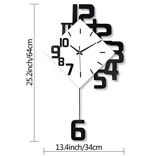 Large Wall Clock for Living Room Decor Pendulum Modern Kitchen Silent Big Wall Watch for Bedroom Black and White Decorative Office Non Ticking Battery Operated Wall Clock 25 Inch - size: 25inch