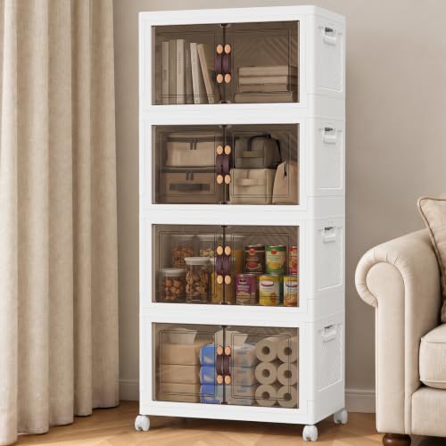 4Tier 212QT Stackable Storage Bins With Lids Portable Wheels Cabinet, White - size: 53QT(Per Tier)-4Tier