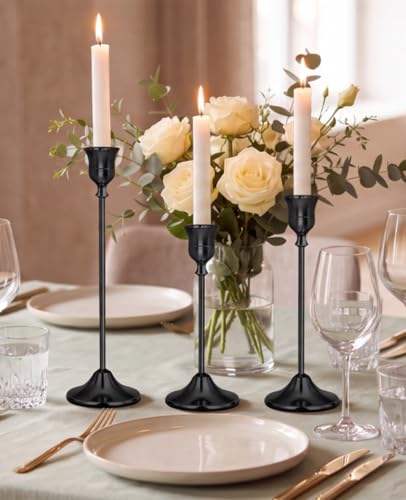 Black Candlestick Holders Set of 3 Weighted Stable Base - color: Black, size: Set of 3