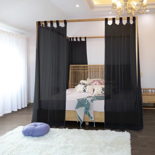 Linentalks Black Canopy Bed Curtains - 8 Panels Set with Tiebacks, Easy Open & Close Tabs, Quick Install for 4 Poster Bed or Queen Bed Frames, Romantic Touch for Bedrooms, Canopy Bed Curtains Queen - color: Black