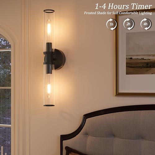 Rayogale Black Wireless Battery Operated Wall Sconces with Remote Control - color: Black(Clear Tubular Lampshade)