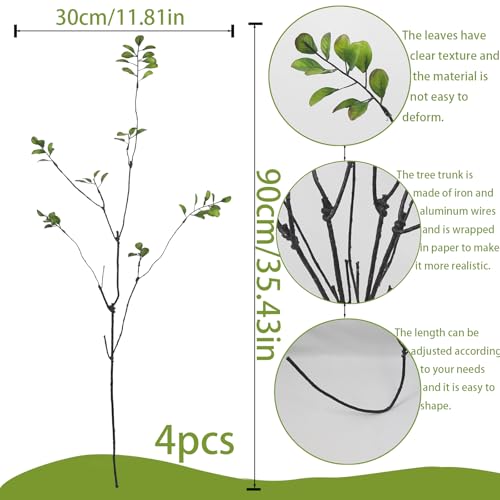 4 Pcs Faux Branches for Vase Filler Artificial Greenery Stems Plants - color: Green