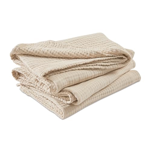 EMME Muslin Cotton Blanket Adults Heather Beige Throw XL 50"x70" - color: 03 - Beige, size: Large Throw (50" X 70")