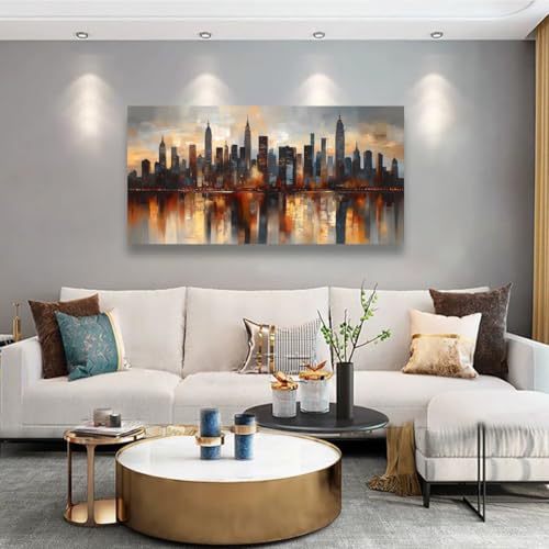 Abstraction Pictures Canvas Wall Art for Living room Office Bedroom Wall Decor,City night Scene Wall Art Print Paintings Modern Natural Landscape Artwork Waterproof Ready to Hang-20x40inch - color: Yellow abstract city night scene, size: 40"L x 20"W