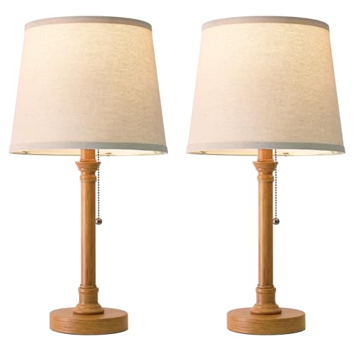 Oneach 19.5" Wood Grain Rustic Table Lamps Set of 2 for Living Room Bedroom - color: Wood Grain