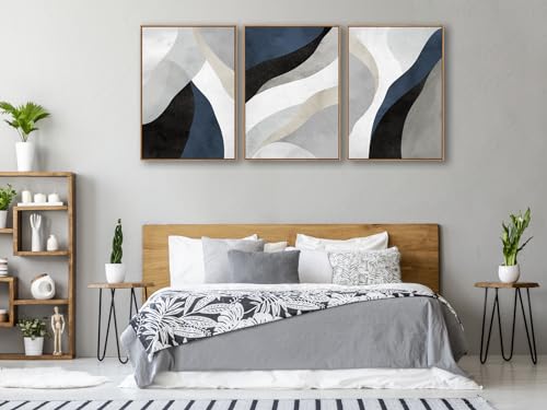 Large Abstract Framed Wall Art, Modern Blue Grey Canvas Pictures, 20"X28"X3 - color: Navy, size: 20" X 28" X 3pieces Framed
