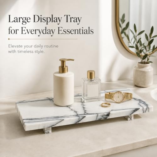White Marble Pedestal Tray, 13.8-Inch Organizer for Bathroom Counter - color: Snow Plum Marble-13.8 in
