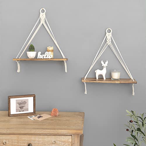 Mkono Macrame Hanging Shelves Boho Wall Decor Set of 2 Floating Wood Shelf - color: White