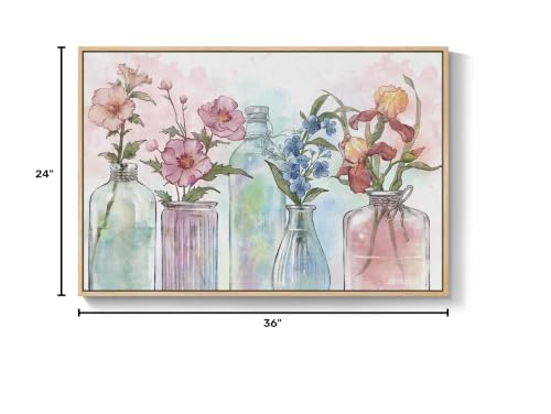 Framed Colorful Modern Floral Wall Art, 24x36 Inch Flower in Vase Pictures - color: Multi & Watercolor