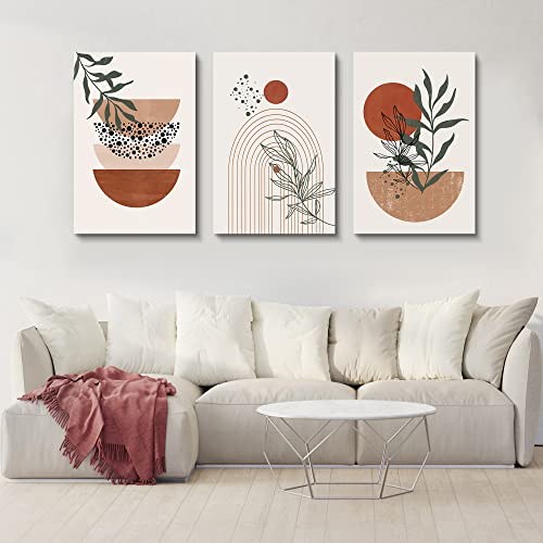Boho Wall Art - Mid Century Modern Set of 3 Abstract Geometric Prints, Black Beige Terracotta, Framed Canvas Artwork for Living Room, Bathroom, Bedroom Decor - color: Boho Prints-1, size: 20x30inchx3pcs