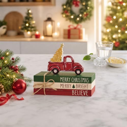 Smile Christmas Faux Books Bundle Wooden Books Stack - style: Truck Christmas