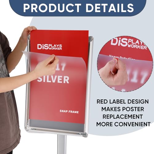 DISPLAYSWORKER Adjustable Heavy Duty Pedestal Sign holder floor Stand,sign stand poster stand Aluminum Snap Open Frame,Standing Floor for 8.5x 11 inch,Vertical/Horizontal View,SILVER - color: silver aluminum frame, size: 8.5-x-11-inch