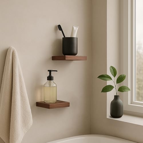 Small Floating Shelves for Wall Set of 4, 6 Inch Square Shelves,Dark Walnut - color: Dark Walnut, size: 6 Inch-4 Pcs