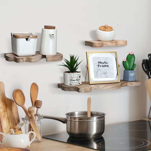 Suzile 3 Pcs Small Wave Edge Floating Shelf 3 Size Wooden Shelf, Walnut - color: Walnut