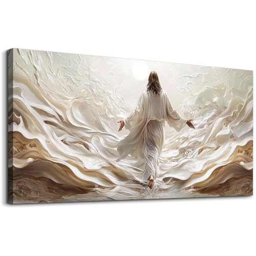XIGUANGART Jesus Walking on Water Canvas Wall Art Christian Spiritual Wall Decor Baptism Gifts for Boys-Girl,Christian Gifts for Pastor,Teachers,Religious Pictures for Living Room Church Prayer Room - color: Jesus Painting, size: 48"L x 24"W