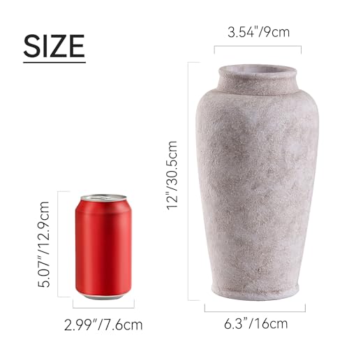 Ceramic Flower Vase, Large Rustic Vase Farmhouse Decorative Tall Vase Floral Pottery Vases for Home Decor Table Living Room Entryway Mantel Bedroom Bathroom Kitchen - 12" D - color: 12"- D