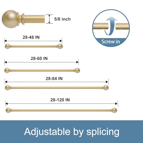 Gold Curtain Rods for Windows 48 to 84,5/8'' Heavy Duty Metal Curtain Rod - color: Gold, size: 30-88"(1 Pack)